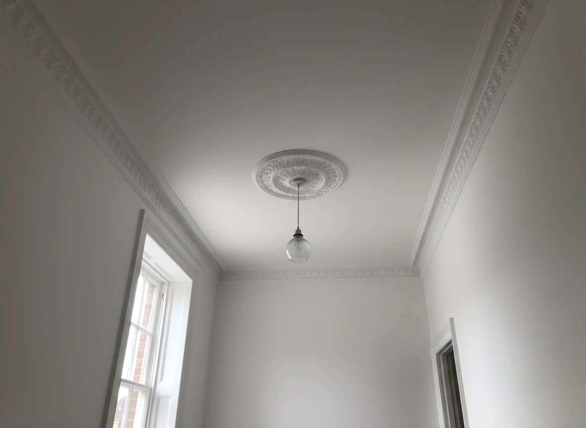 ceiling-painting-2-marlow-marlow-decorators Cornice preparation and ceiling rose repainting in Marlow by Marlow Decorators